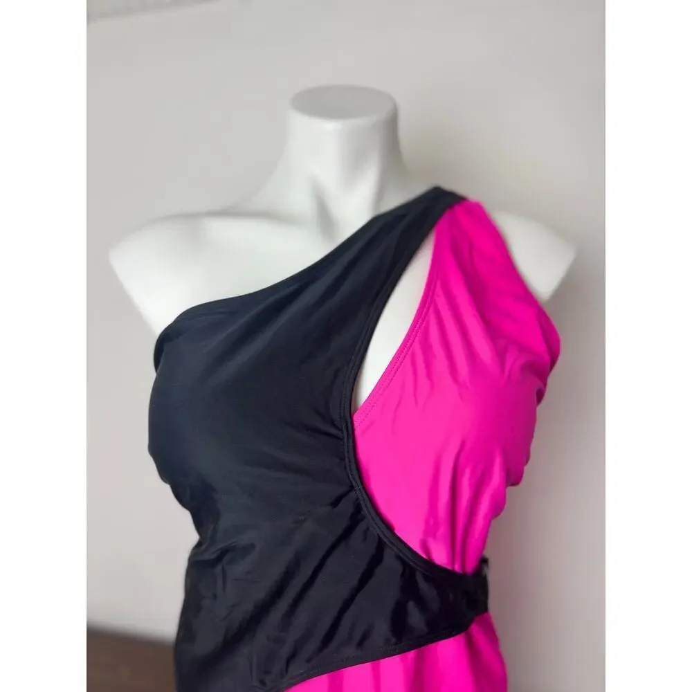 SHEIN Plus Swimsuit Neon Pink / Black, Buckle Detail on Waist - Size 3X NWOT